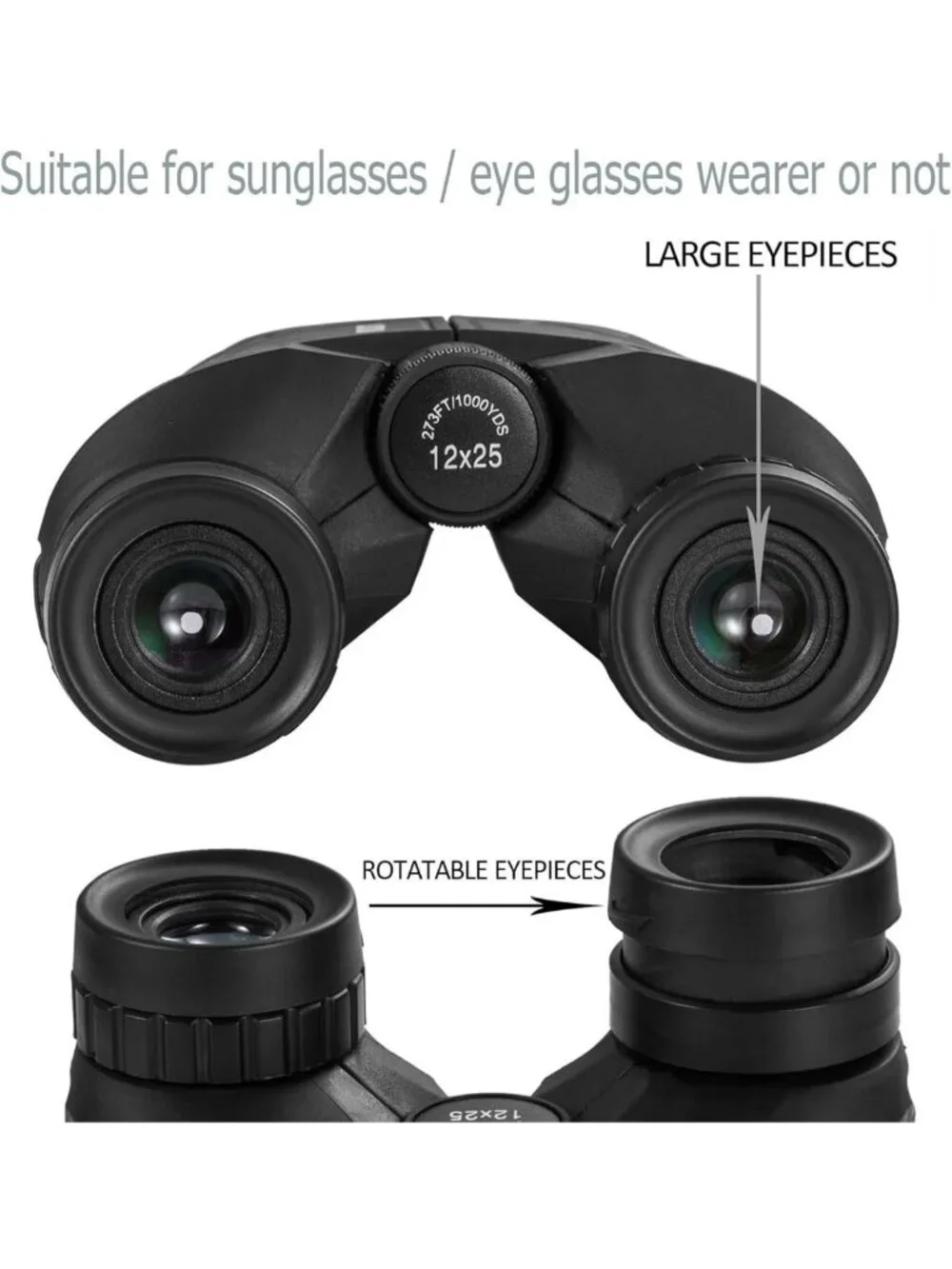 Compact 12x25 High-Powered Binoculars for Bird Watching, Travel & Outdoor